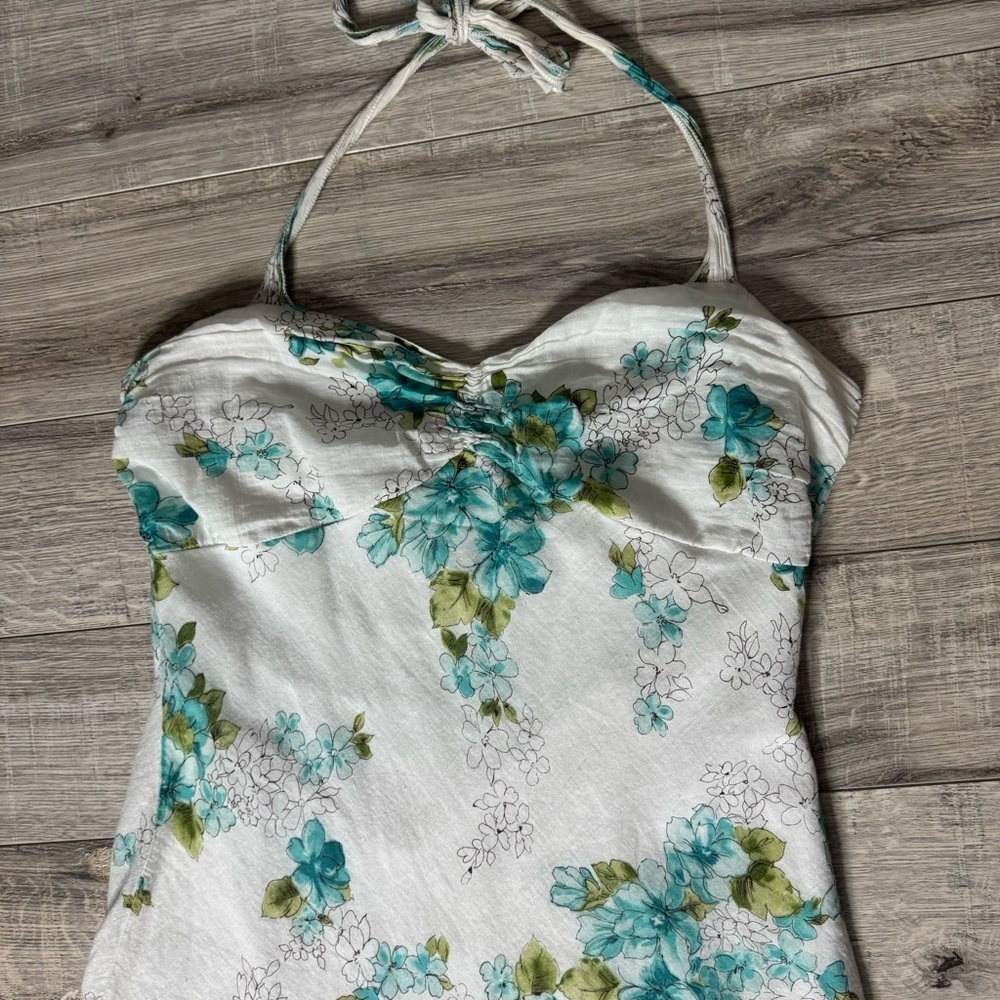 Mariposa dress floral white blue green flowers halter cute milkmaid boho y2k - Picture 5 of 9